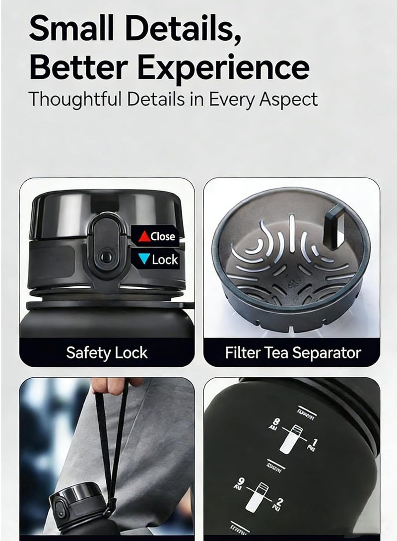 سبيريت زجاجات ماء، زجاجة ماء رياضية سعة 1000 مل، خالية من مادة BPA، فوهة عريضة مقاومة للتسرب، زجاجة شرب محمولة مثالية كهدية للنادي الرياضي والأنشطة الخارجية. - Image 2